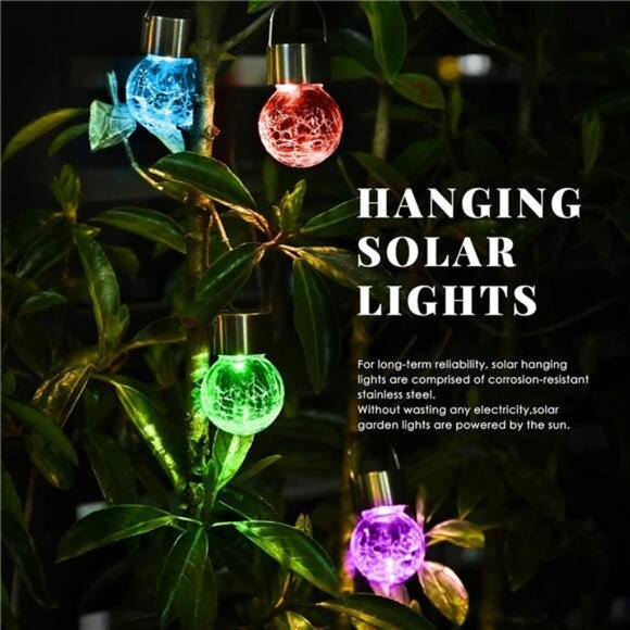Hanging Solar Lights Outdoor, 8 Pack Decorative Cracked Glass Ball Light - Picture 2 of 7